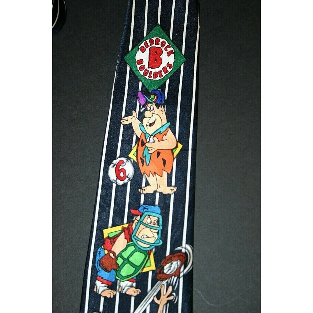 Hanna Barbera 1993 Fred Flintstone necktie Baseball Bedrock Boulders black